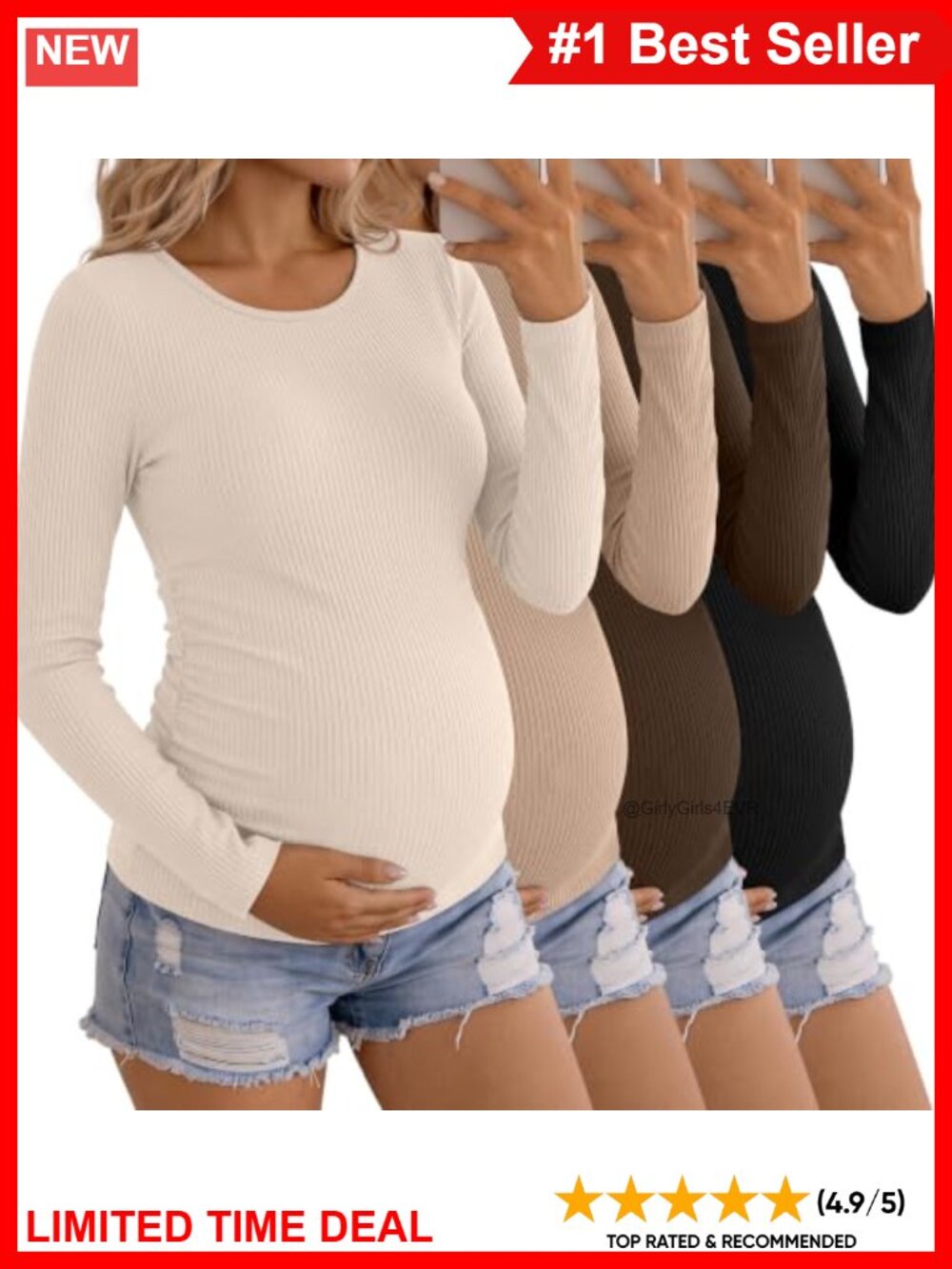 4 Pack Cotton Ribbed Maternity Long Sleeve T-Shirts